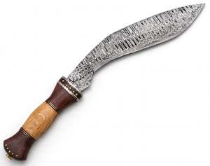 Cuchillo utilitario curvo de acero de Damasco hecho a mano con mango segmentado de madera de olivo natural y palisandro oscuro, grado DIY, personalizable OEM - Product Image 5