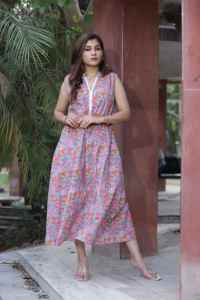 Vestido de verano de algodón con estampado estilo bohemio de bloque de mano indio para mujer, vestido Maxi corto informal con patrón Floral, regalo personalizado, venta - Product Image 4