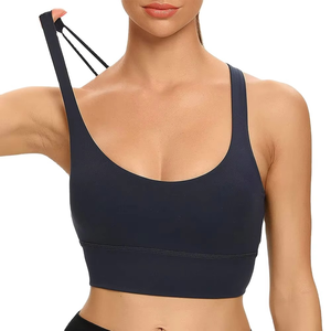 Women's Navy <b>Blue</b> Seamless Sports <b>Bra</b> Scoop Neck Racerback Medium Support Yoga Workout Top Solid Color Simple Style - Product Image 5