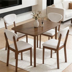 Set da Pranzo Moderno Bianco Crema 5 Pezzi con Tavolo e Sedie per Cucina e Soggiorno - Product Image 1