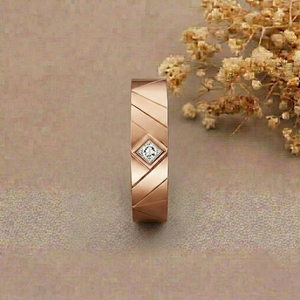Ensemble de bagues de fiançailles en or rose 18 carats avec diamants, design géométrique, sertissage pavé, alliances classiques, bijoux unisexes - Product Image 2
