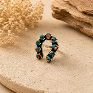 Wholesale Handmade 925 Sterling Silver Horseshoe Spiny Oyster Copper Turquoise <b>Statement</b> <b>Ring</b> Boho Vintage Opaque Gemstone - Product Image 4