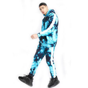 <b>Mens</b> <b>Blue</b> <b>Tie</b> Dye Tracksuit Set with Puff Print Logo Custom Casual Tracksuit - Product Image 1