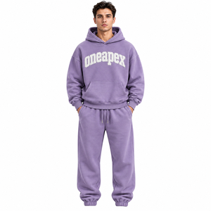 Men's <b>Purple</b> Oversized Hoodie Tracksuit Set Heavyweight Cotton Jogger Sweat <b>Suit</b> Streetwear Custom Private Label - Product Image 1