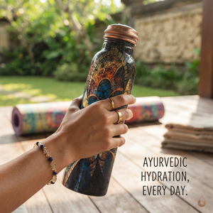Handcrafted Copper <b>Water</b> <b>Bottle</b> Ayurvedic Design Printed Reusable <b>Metal</b> Drinking <b>Bottle</b> Leakproof Travel Yoga Home Gift - Product Image 3