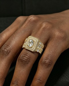 925 Sterling Silver D VVS1 Moissanite Prong <b>Set</b> <b>Men's</b> Iced Cut Hip Hop Statement <b>Ring</b> Yellow Gold Plated Wedding Band Party Gift - Product Image 4