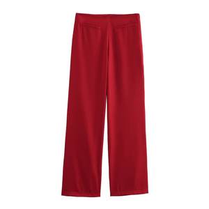 Pantalones de chifón de cintura alta personalizados para mujer, transpirables, rectos, de verano, con bolsillos, cierre de cremallera, para uso casual, teñido liso, 100% - Product Image 4