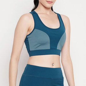 Women's <b>Blue</b> Sports <b>Bra</b> Scoop Neck Racerback Medium Support Breathable Fitness Wear Seamless Design - Product Image 1