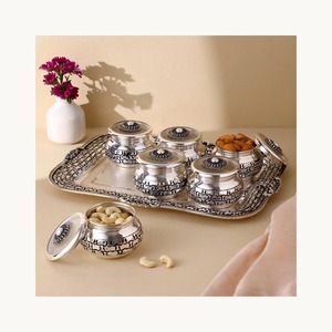 Elegant Metal Silver Dry Fruits <b>Box</b> <b>Set</b> Stylish New Design Customized Premium Gift <b>Box</b> <b>Set</b> New Arrival For Festive Use - Product Image 5