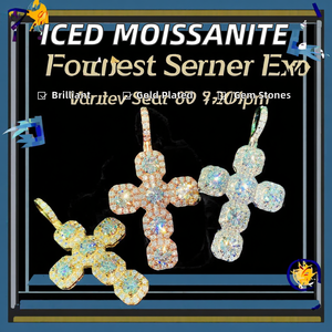 Listo para Enviar: Colgante de Cruz de Plata 925 Bañado en Oro Rosa con Cadena de Acero Inoxidable Gratis, Moissanita D VVS, Estilo Hip Hop Iced Charms - Product Image 3
