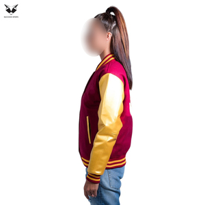 Dernière Tendance : Blouson Teddy Femme Bordeaux avec Manches Dorées Numéro 7 Côté Gauche, Idéal Automne, Manches Longues, Col Boutonné - Product Image 3