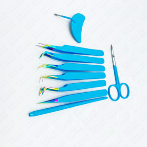 Juego de 9 Pinzas para Pestañas de Acero Inoxidable, Marca Personalizada, Puntas Azul Cielo, Herramientas de Extensión de Pestañas con Punta de Espejo - Product Image 6