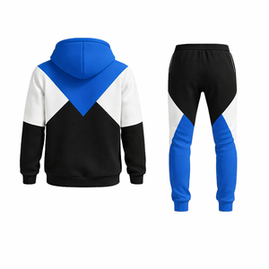 Men's Blue Black Color Block Tracksuit Set Zip <b>Hoodie</b> and Jogger Pants Casual Sportswear Streetwear Gym Wear Outfit - Product Image 3
