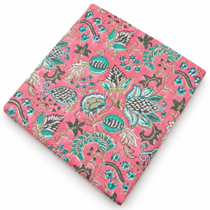 Tela de Voile de Algodón Peinado Ligero Estampado a Mano Pinksa Fashion, Patrón de Hojas de Follaje Amarillo y Azul, 90 GSM 60S60S - Product Image 1
