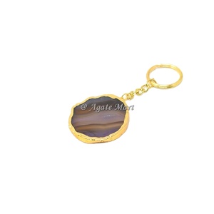 Gray Agate Keychain Genuine Gemstone with Healing Crystals Natural Grey Agate Slice Keychain - Product Image 1