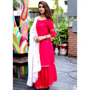 Magnifique ensemble de costume respirant en crêpe de coton rouge pour femme, taille XS - Product Image 4