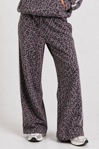 Pantalones deportivos suaves de pierna ancha con estampado de leopardo en grafito para mujer, pantalones deportivos transpirables de moda casual con rayas blancas para mujer - Product Image 1