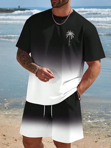 Mens 2-Piece <b>Knitted</b> Polyester/Cotton T-Shirt <b>Set</b> Slim Fit Casual Summer Crew Neck Digital Printing 220-240 Grams Fabric Weight - Product Image 6