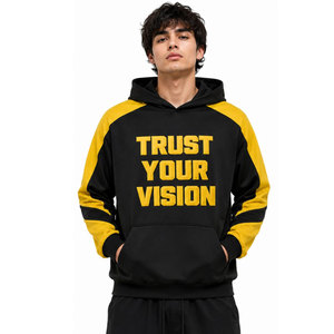 เสื้อฮู้ดผู้ชาย Trust Your Vision สีดำเหลือง แขนเสื้อแบบแร็กแลน ผ้าฟลีซ สไตล์ลำลองสำหรับฤดูใบไม้ร่วง ทรงปกติ พิมพ์ลายโลโก้ด้านหน้า - Product Image 3