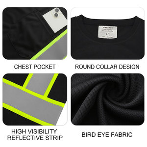 เสื้อยืดทำงานสีดำสำหรับผู้ชายแบบสะท้อนแสงพร้อมแถบสะท้อนแสง กระเป๋าหน้าอก ผลิตจากโพลีเอสเตอร์ ได้รับการรับรองมาตรฐาน CE - Product Image 6
