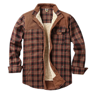 Men's Vintage Flannel Plaid Jacket Loose Fit Sherpa Lined Winter <b>Coat</b> with Snap Button Warm Pockets Streetwear Outerwear - Product Image 6