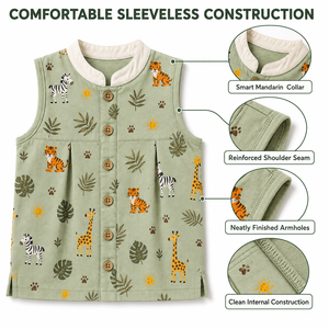 ชุดฤดูร้อน Safari Trail เสื้อแขนกุดและกางเกงขาสั้นผ้าฝ้าย 100% คอจีน ลายสัตว์ สำหรับเด็ก - Product Image 5