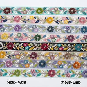 Encajes bordados multicolor con diseños florales y patrones vibrantes, ideales para prendas de vestir, manualidades, accesorios y decoración. - Product Image 1