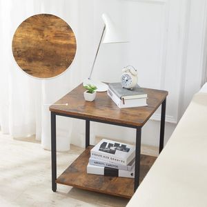 Natural Acacia Solid Wood 2-Tier <b>Side</b> <b>Table</b> with Black Metal Frame for Living Room Bedroom Home Furniture - Product Image 4