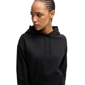 Ensemble de survêtement noir à capuche pour femme, manches longues, couleur unie, pantalon de jogging décontracté avec poches latérales, coton mi-lourd, idéal pour l'automne - Product Image 6