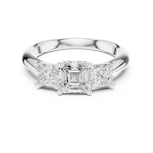 Elegante Anillo de Halo con Tres Diamantes Cultivados en Laboratorio, Corte Asscher y Princesa, Oro Blanco Sólido de 14k, Certificado GRA, Anillo de Boda para Mujer - Product Image 3