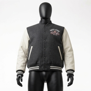 High Street <b>Leather</b> Sleeves Letterman Varsity Breathable Winter <b>Long</b> Sleeves Baseball <b>Jacket</b> for Men - Product Image 6