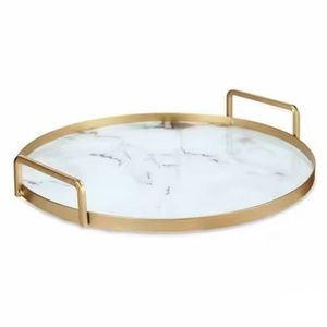 Bandeja de Servir de Acero Inoxidable con Diseño de Mármol Blanco Dorado, Asas de Metal, Forma Rectangular, Apta para Lavavajillas, Ecológica, de Lujo - Product Image 3