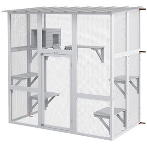 Casetta per Gatti a Forma di Villa con Finestra Rettangolare e Piattaforme in Legno per Piccoli Animali - Product Image 1