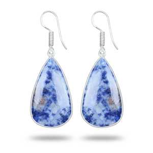 Boucles d'oreilles pendantes en pierres de guérison en cristal, monture argentée, en dumortierite naturelle rare, bijoux faits à la main, cadeau pour femme - Product Image 4