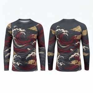 Camiseta de Compresión de Manga Larga para Hombre, Diseño de Nubes Onduladas con Impresión por Transferencia de Calor, Secado Rápido, UPF50+, Spandex, Poliéster - Product Image 4