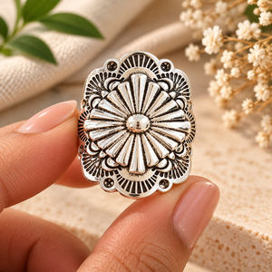 Bague Statement Mandala Bohème Florale en Argent Sterling 925 Oxydé Fait Main avec Améthyste, Design Floral Vintage, Vente en Gros - Product Image 5