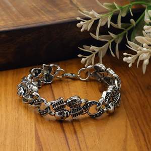 Pulsera de eslabones con calavera de latón chapado en plata antigua, cadena plana gruesa, joyería gótica para motociclistas, al por mayor - Product Image 4