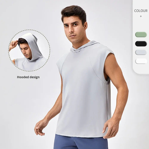 Men Sleeveless Hooded Tank <b>Top</b> Cotton Gym Fitness Muscle Stringer Vest Breathable Workout Training Hoodie OEM Wholesale - Product Image 2