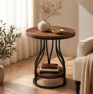 Tribe signs <b>Round</b> Side End Coffee <b>Table</b> 2-Tier End <b>Tables</b> Modern Bedside <b>Table</b> <b>Small</b> Chairside <b>Tables</b> with Storage for Couch - Product Image 1