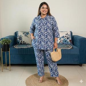 Plus Size Women Cotton Co-Ord Set with one sided pocket 3XL–10XL | 30 Inches Top | 38 Inches <b>Pant</b> | Stylish Printed Set - Product Image 3