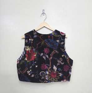 Black Velvet Cotton Floral Print Quilted Jacket-Reversible Winter Sleeveless Outerwear - Product Image 2