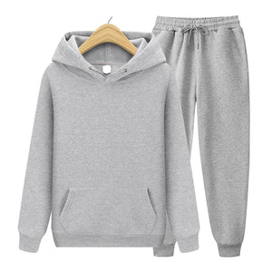 Ensemble de survêtement unisexe gris pour la maternité, sweat à capuche et pantalon, couleur unie, manches longues, fermeture à cordon, coupe classique, vêtements d'hiver 2 en 1 - Product Image 1