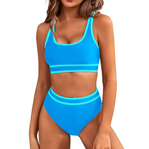 Ensembles de bikinis personnalisés pour femmes 2026 – Maillots de bain sportifs taille haute, color block, coupe haute pour adultes – Tenues de bain et de plage - Product Image 1