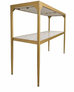 Gold Finish Coffee <b>Table</b> Marble Look Top Metal Side <b>Table</b> Modern Living Room <b>Sofa</b> End <b>Table</b> - Product Image 2