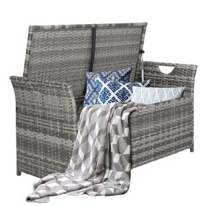 106*52*46cm Iron Frame Footstool Locker Gray Gradient Rattan Storage Unit with Comfortable Can Accommodation - Product Image 2