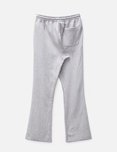Men's Grey Acid Wash Straight Flare Fleece Midweight Knitted Casual <b>Wide</b> <b>Leg</b> Sweatpants - Product Image 6