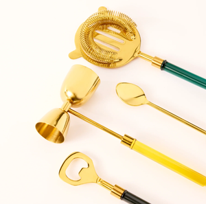 Luxury Cocktail Bar Tool Set With Colored Handles Gold Finish <b>Drink</b> Mixing Accessories Barware <b>Stand</b> - Product Image 4