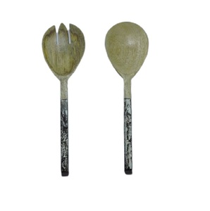 Cuillères à soupe en bois d'acacia et résine pour cadeaux, ensembles de couverts durables en métal avec cuillères à riz et à salade en bois d'acacia - Product Image 1
