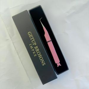 Pince à cils rose clair en acier inoxydable avec revêtement poudré, pointe lisse, outil de précision, emballage en boîte, design découpé papillon - Product Image 5