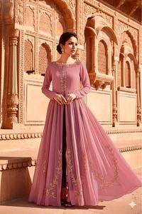 Vestido de Noche Largo de Crepé Rosa Bordado, Corte en A, Cintura Natural y Mangas Largas para Mujer, Ropa Formal para Fiestas - Product Image 3